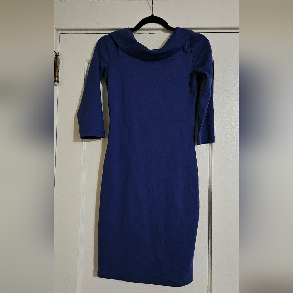 Drape Neck Fitted Airline Dress Size 2. Dip Back with Zip Closure